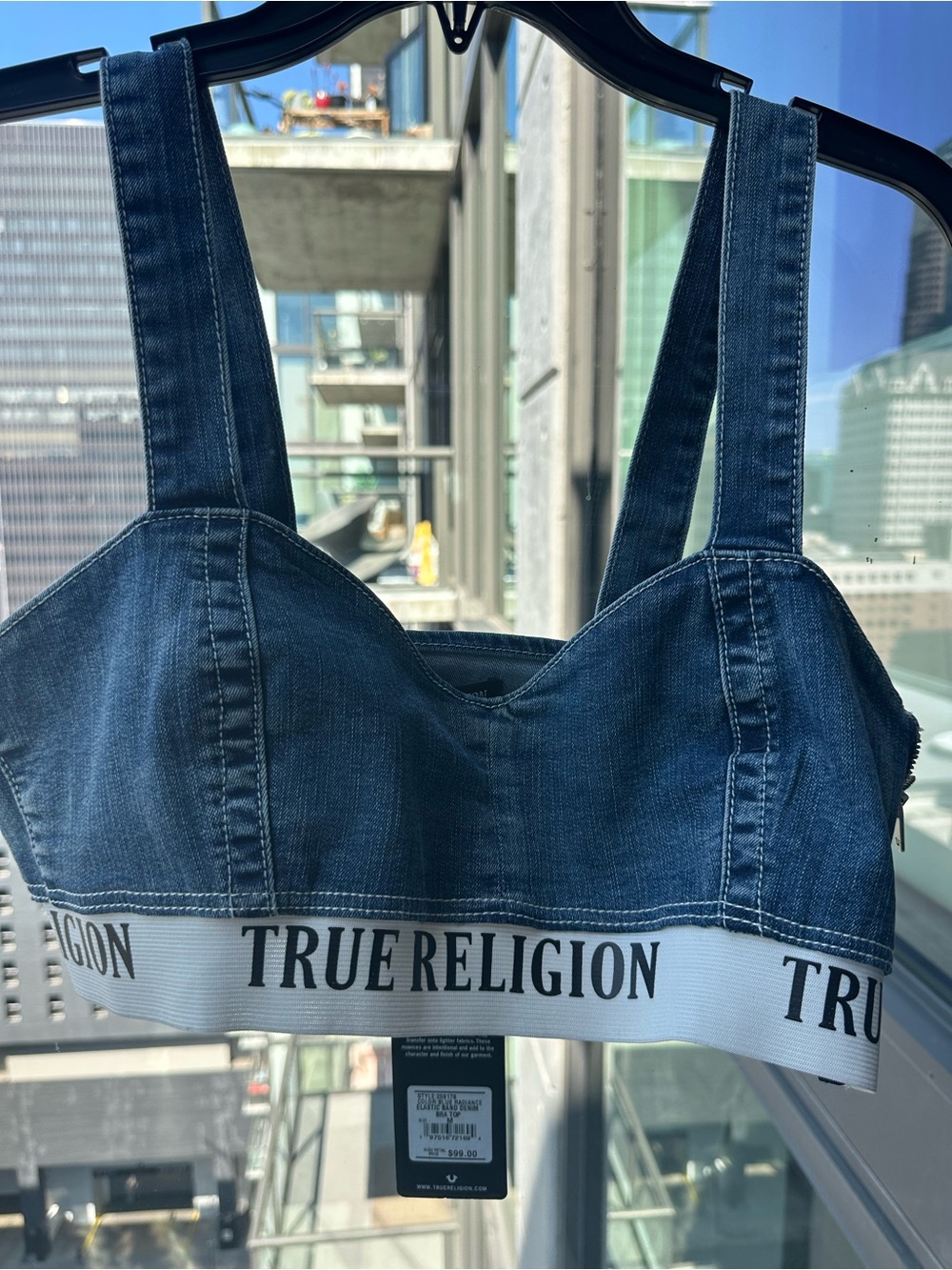 True Religion Women's Shirt Size M Dark Blue Denim Y2K Bralette NWT